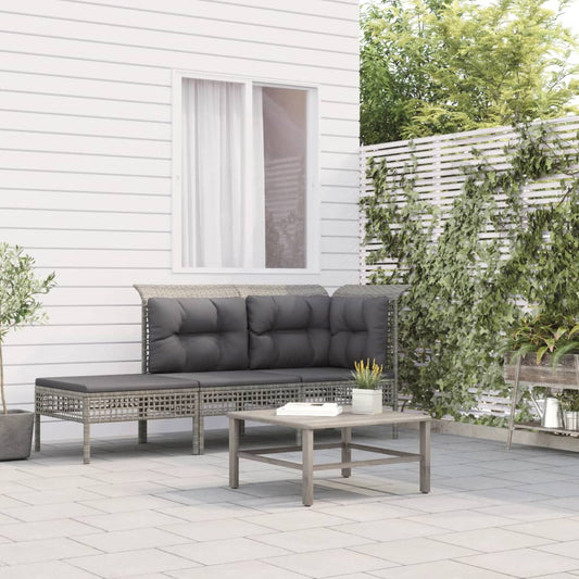 3-delige Loungeset met kussens poly rattan grijs