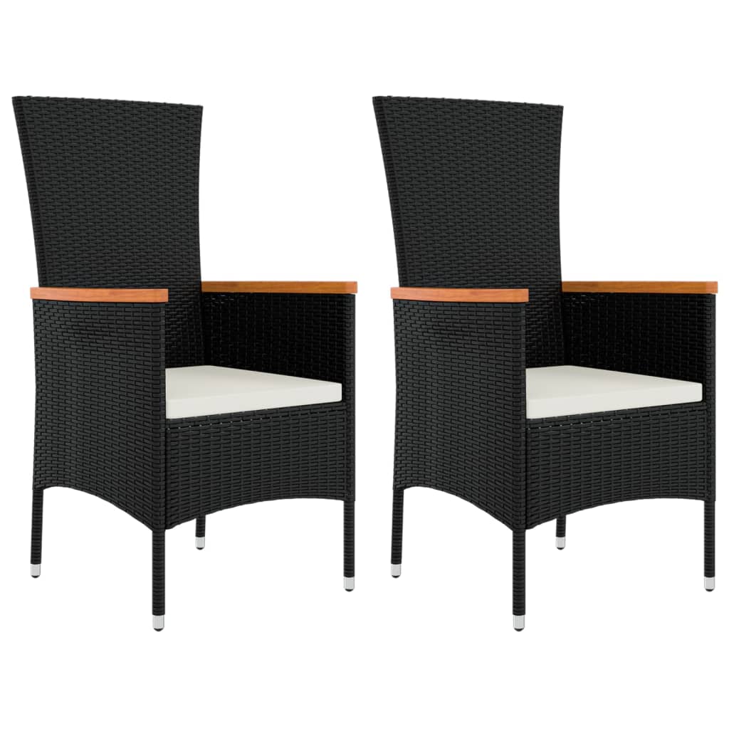 3-delige Loungeset poly rattan en massief acaciahout zwart