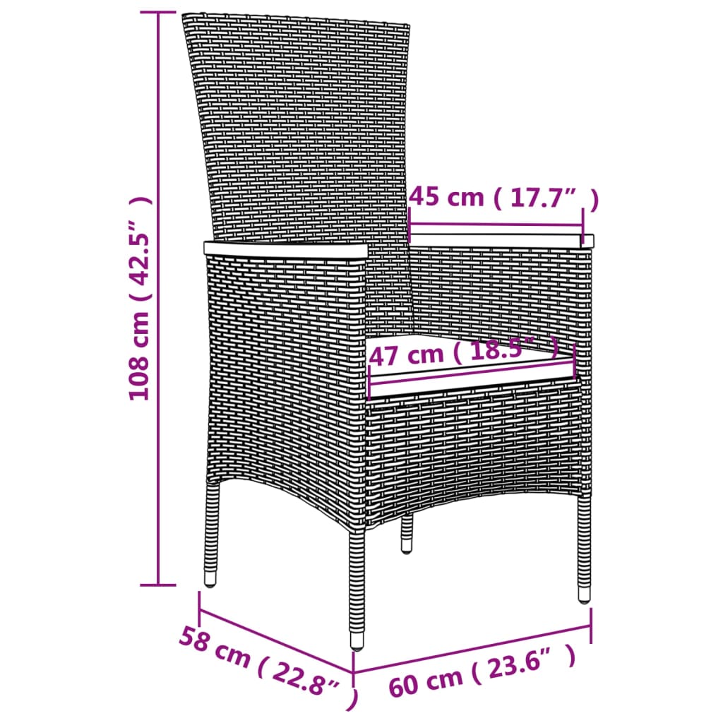 3-delige Loungeset poly rattan en massief acaciahout zwart