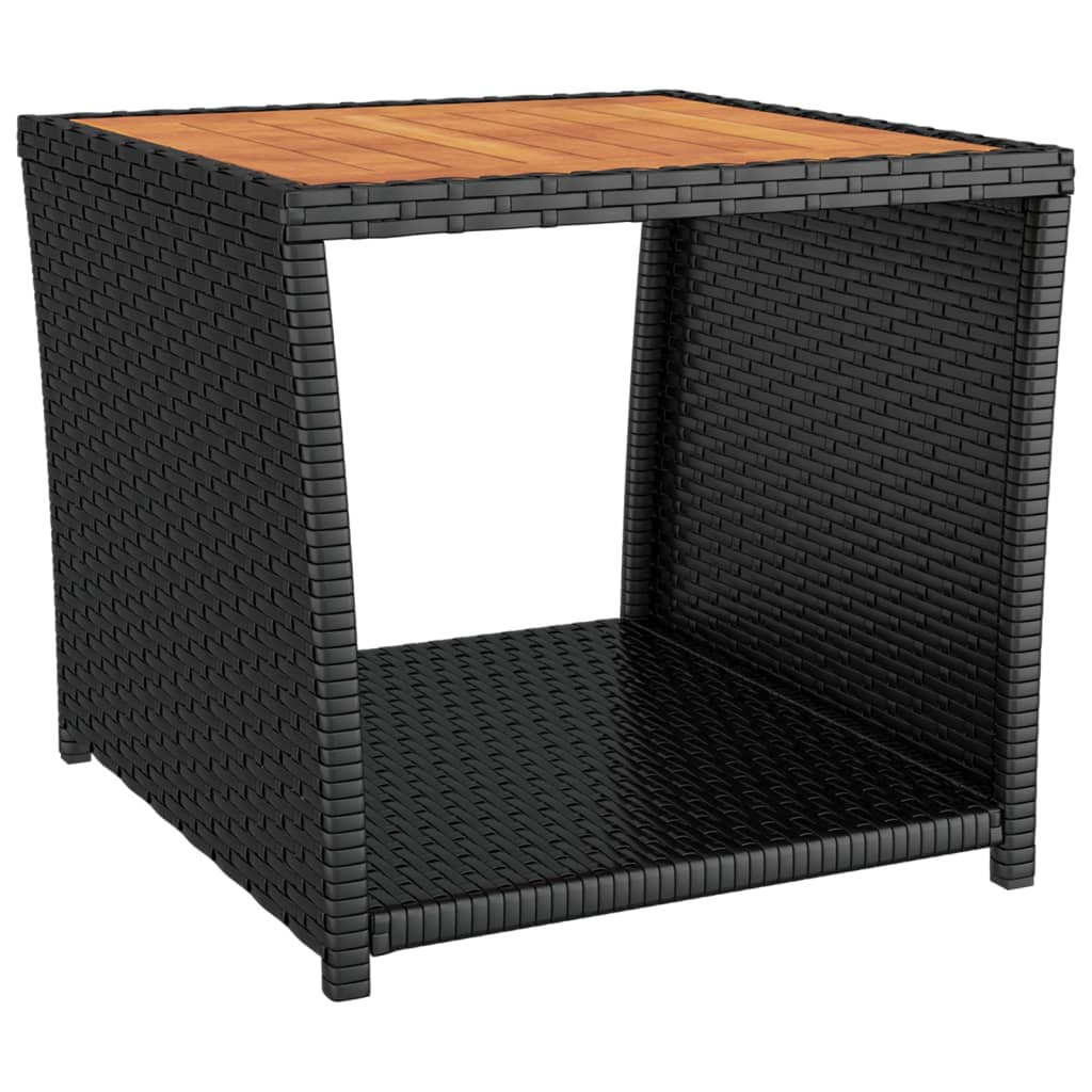 3-delige Loungeset poly rattan en massief acaciahout zwart