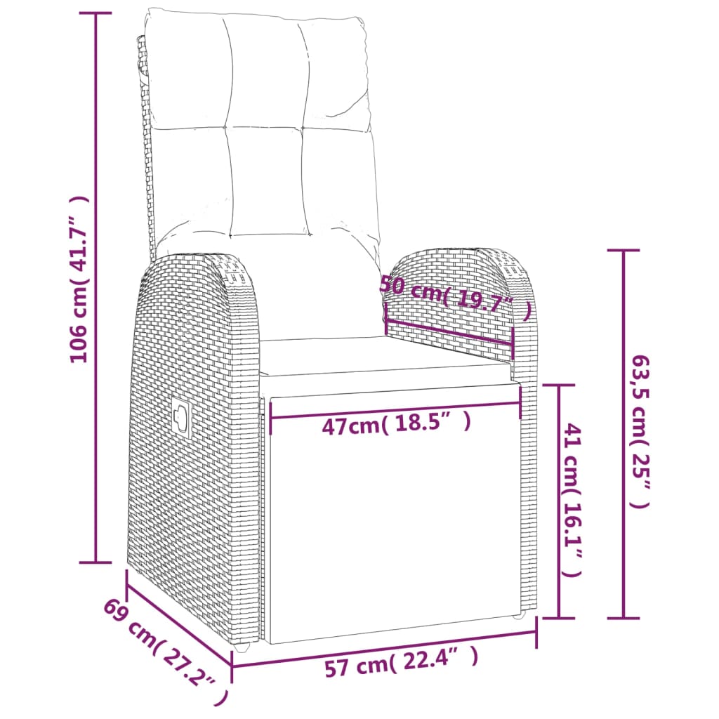 3-delige Loungeset poly rattan en massief acaciahout zwart