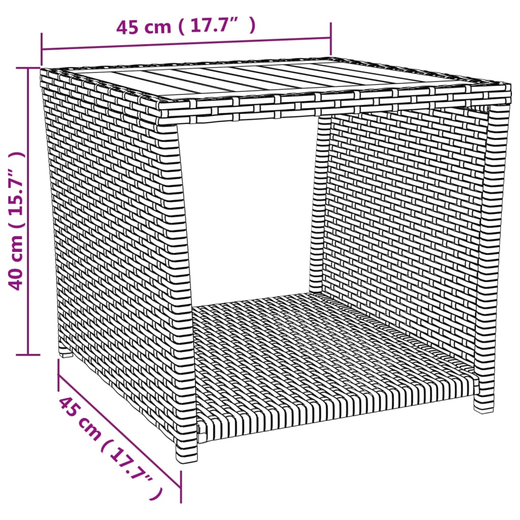 3-delige Loungeset poly rattan en massief acaciahout zwart