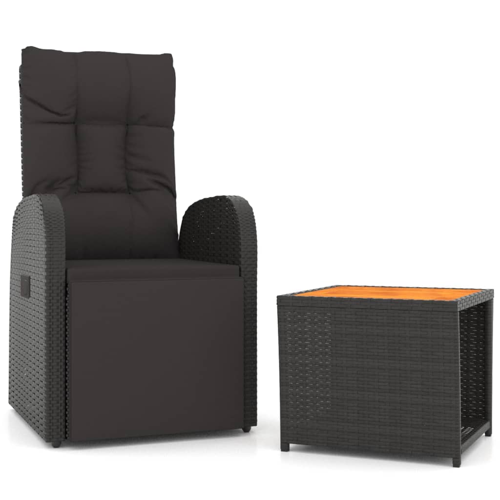 2-delige Loungeset poly rattan en massief acaciahout zwart