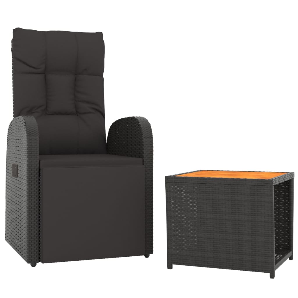 2-delige Loungeset poly rattan en massief acaciahout zwart