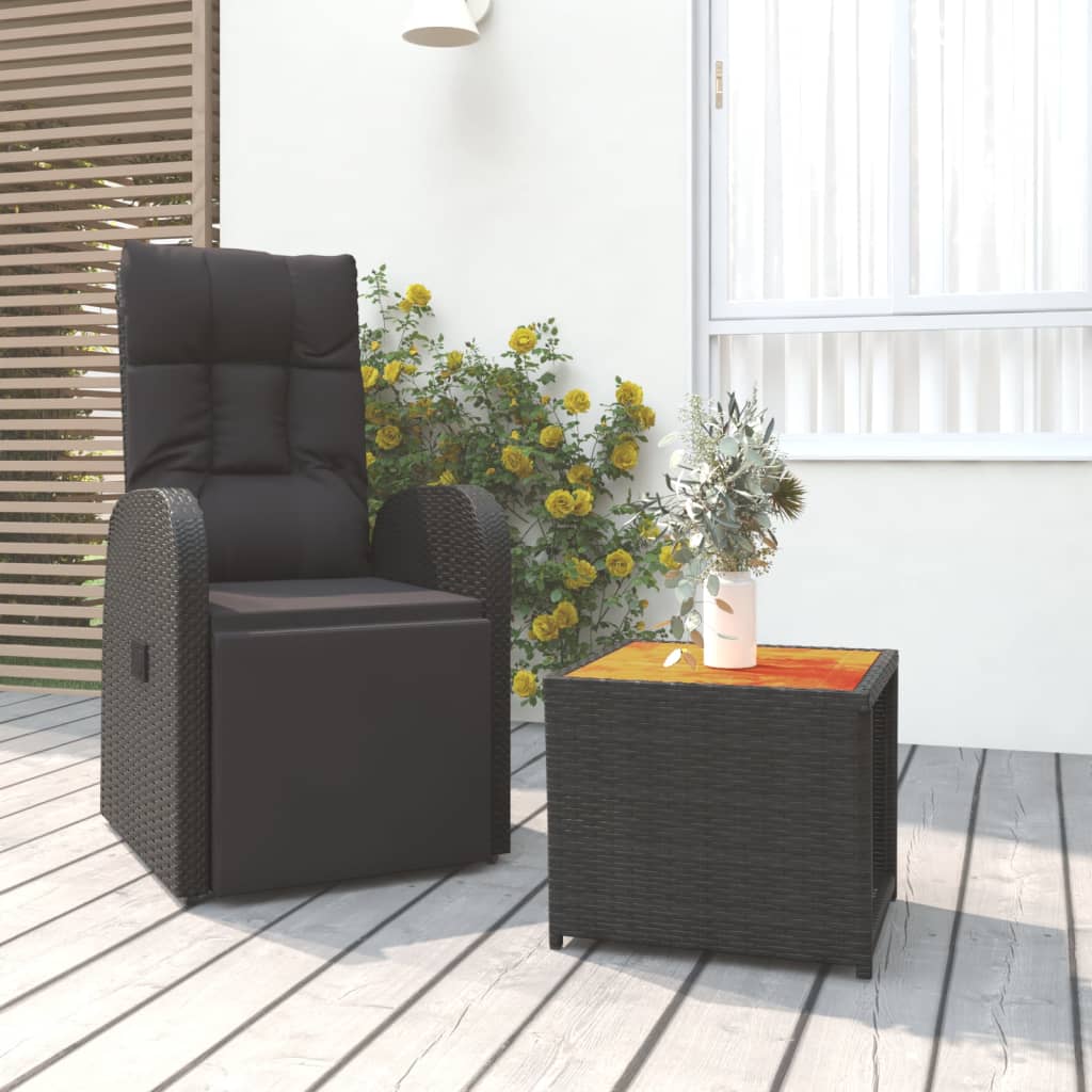 2-delige Loungeset poly rattan en massief acaciahout zwart