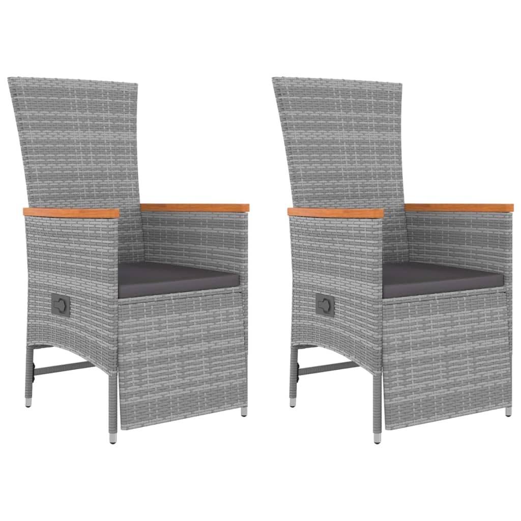 3-delige Loungeset poly rattan en massief acaciahout grijs