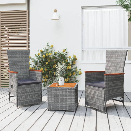 3-delige Loungeset poly rattan en massief acaciahout grijs