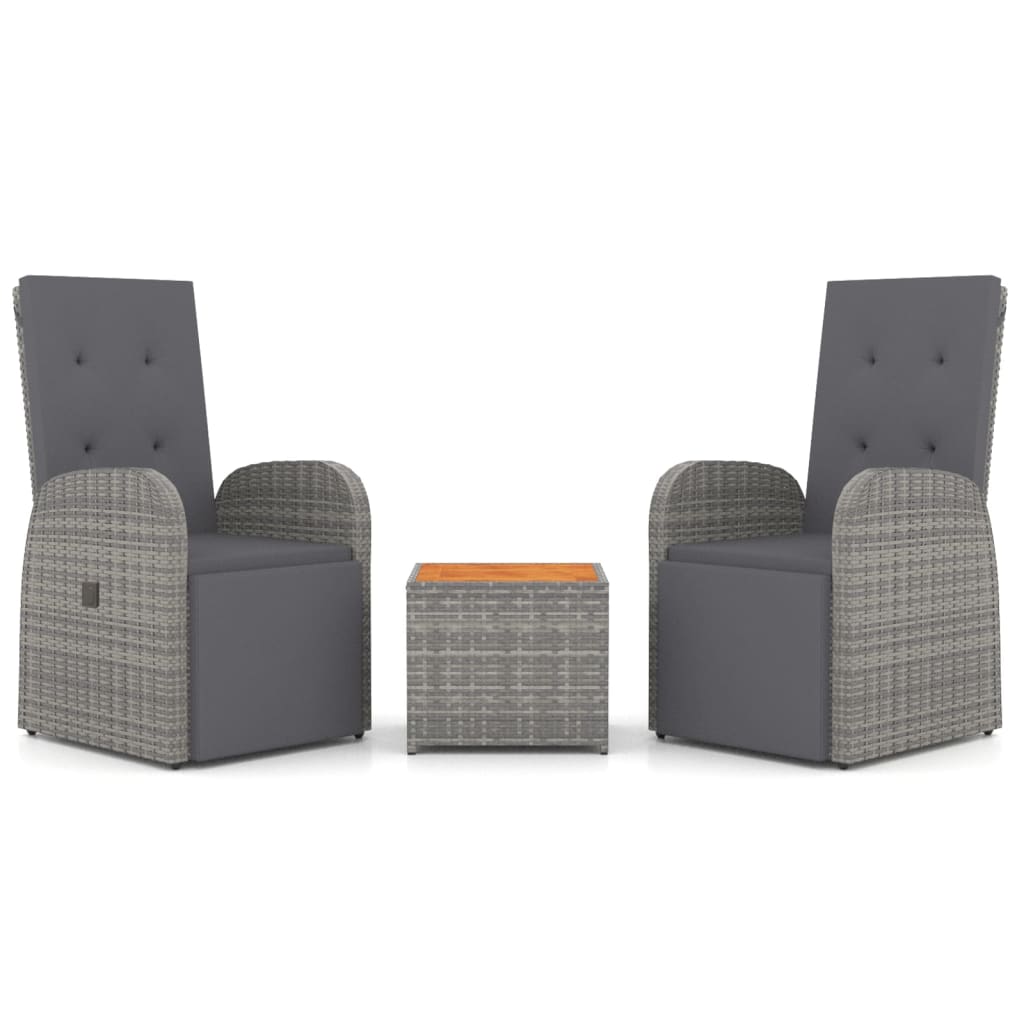 3-delige Loungeset poly rattan en massief acaciahout grijs