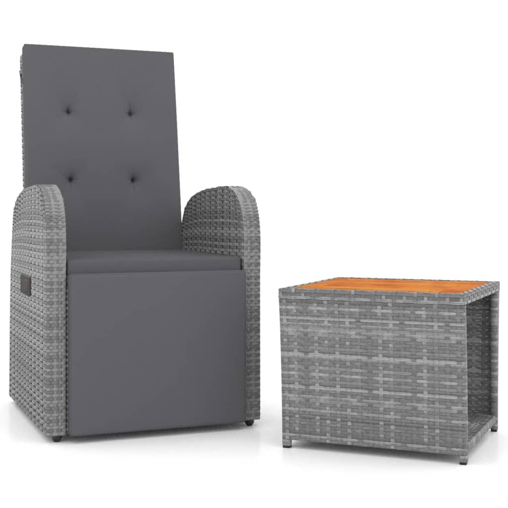 2-delige Loungeset poly rattan en massief acaciahout grijs