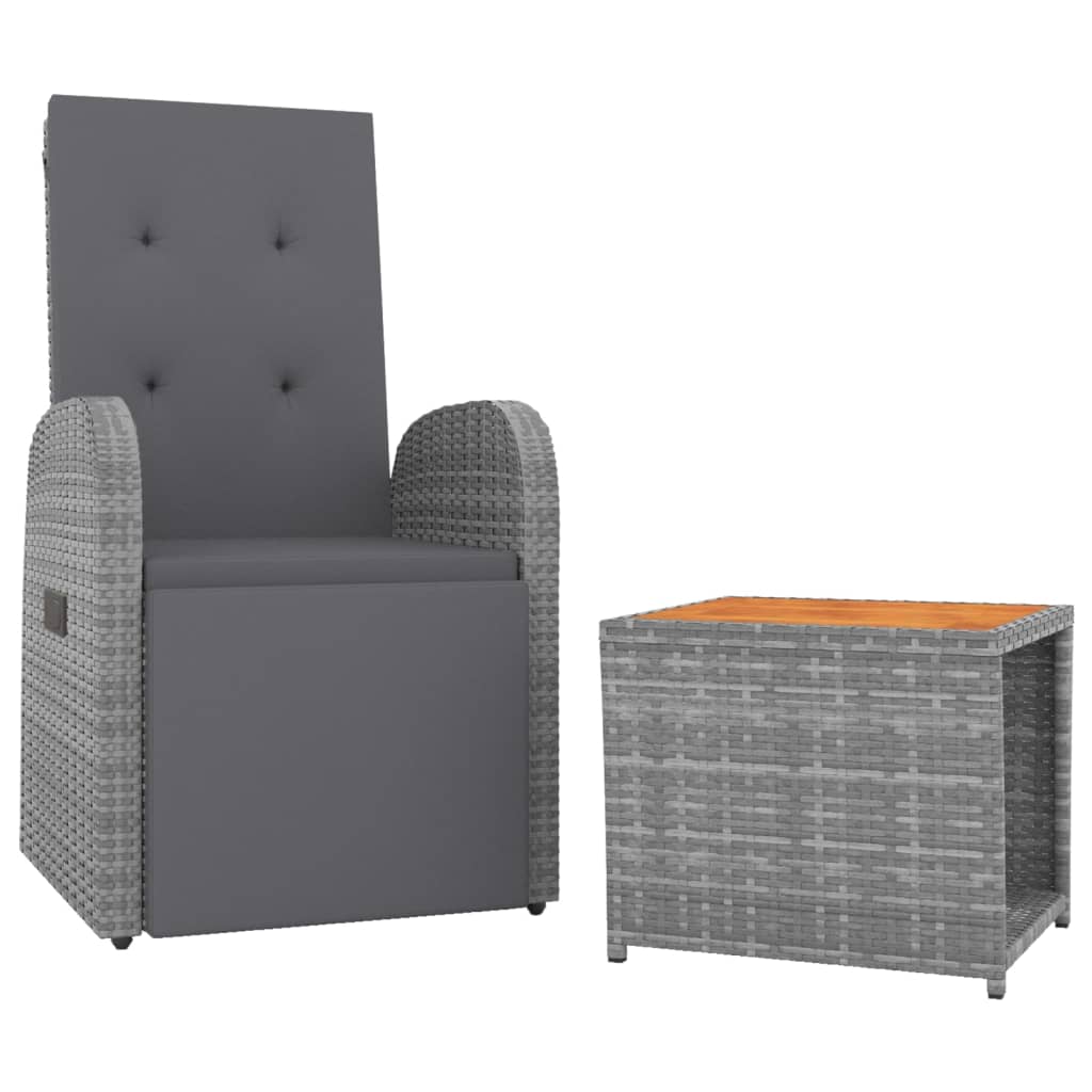 2-delige Loungeset poly rattan en massief acaciahout grijs