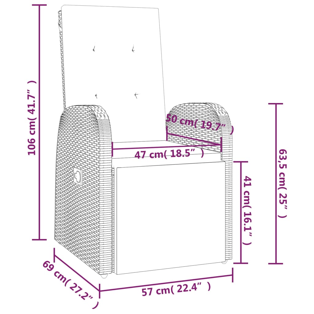 2-delige Loungeset poly rattan en massief acaciahout grijs