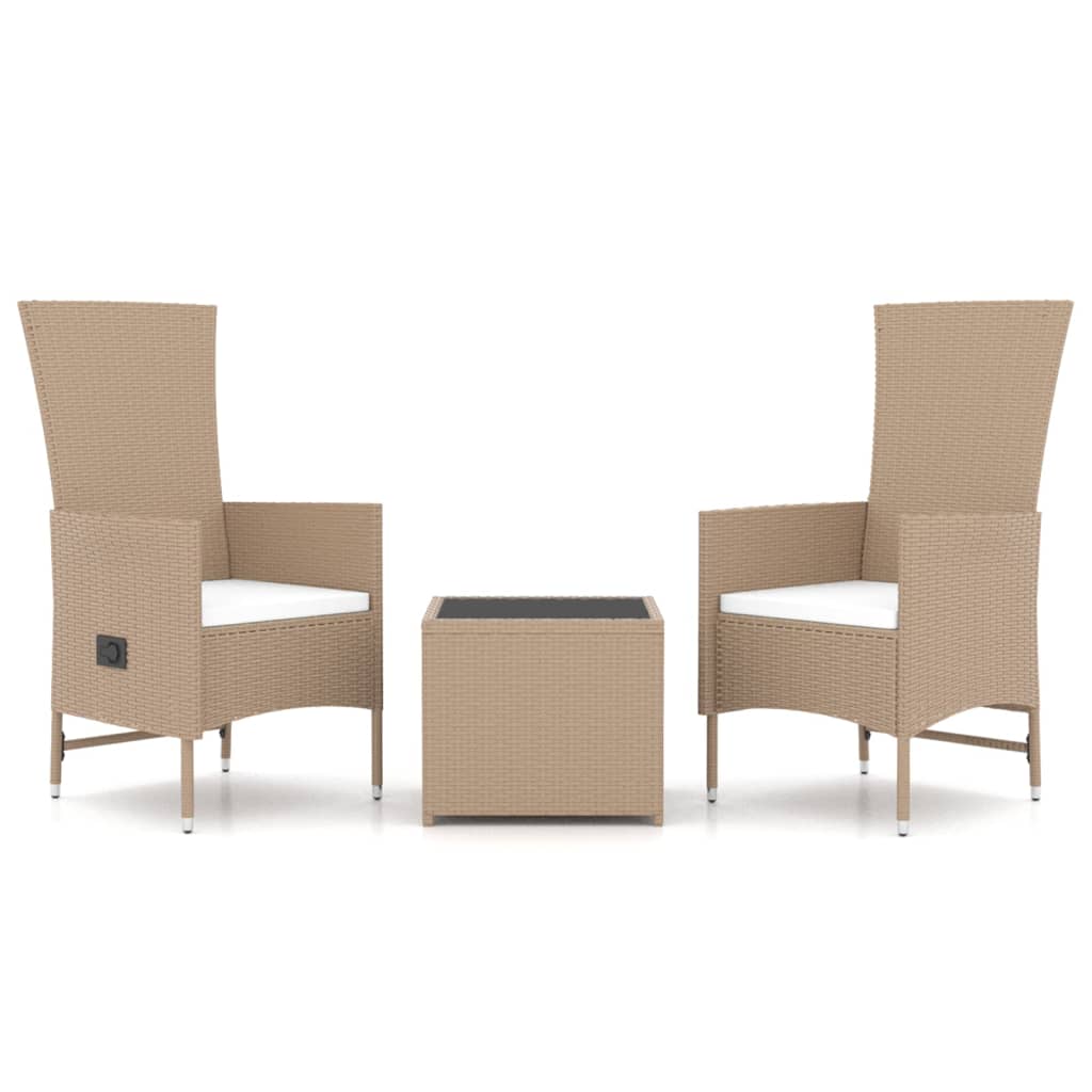 3-delige Loungeset poly rattan en staal beige