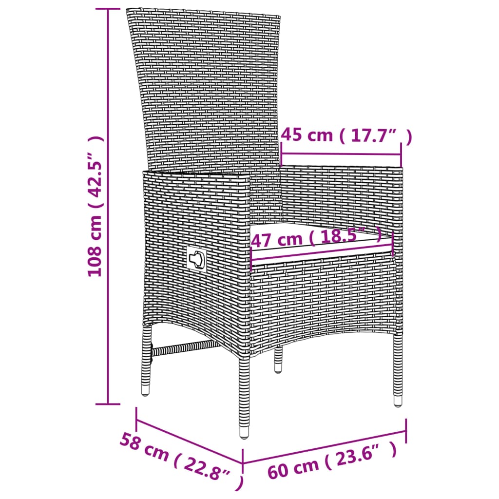 3-delige Loungeset poly rattan en staal beige