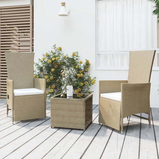 3-delige Loungeset poly rattan en staal beige