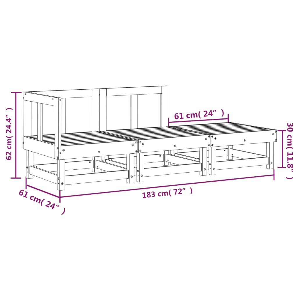 3-delige Loungeset massief grenenhout wit