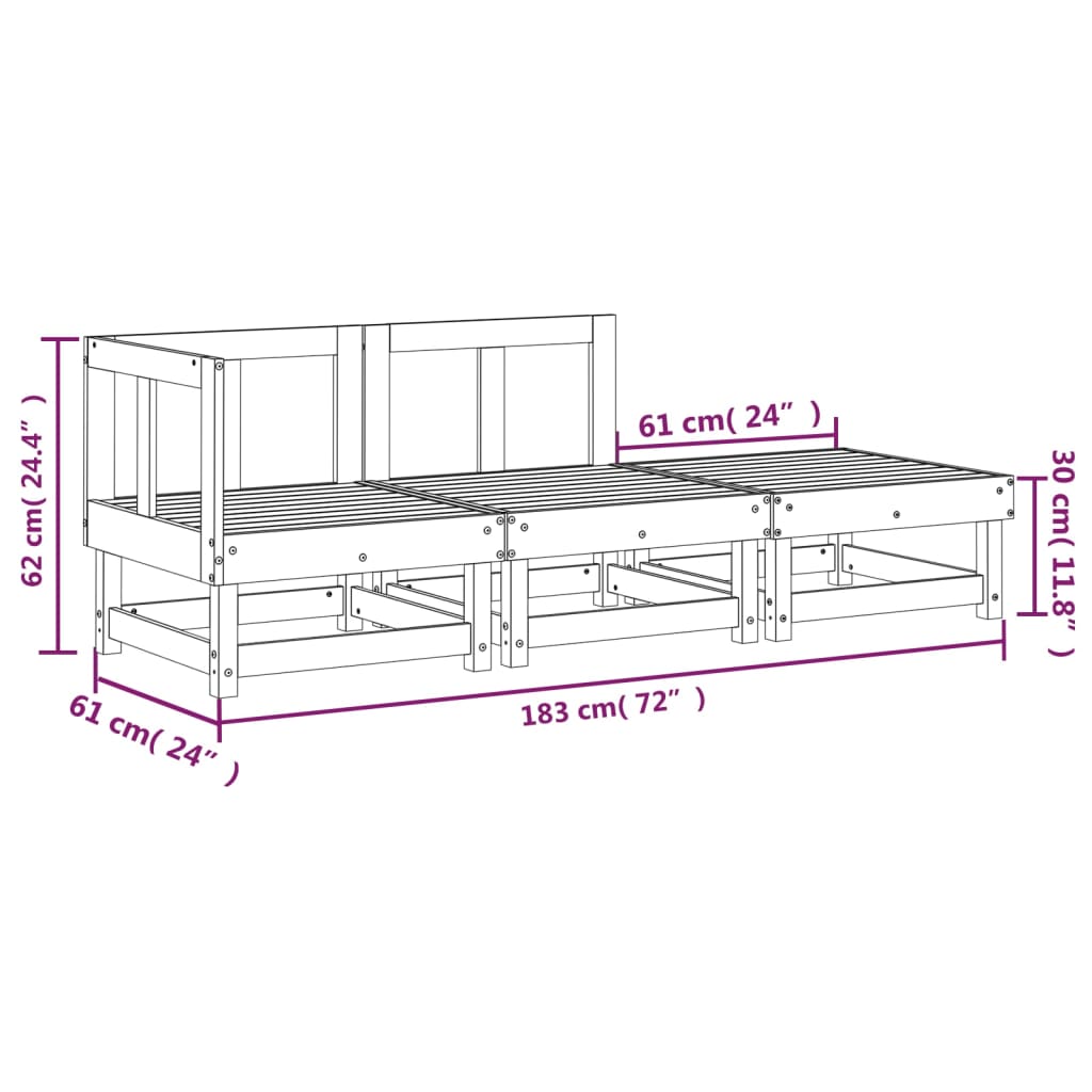 3-delige Loungeset massief grenenhout grijs