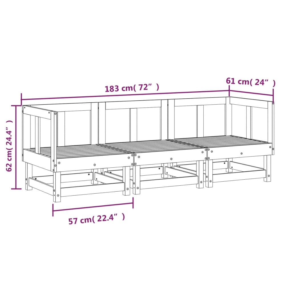 3-delige Loungeset geïmpregneerd grenenhout