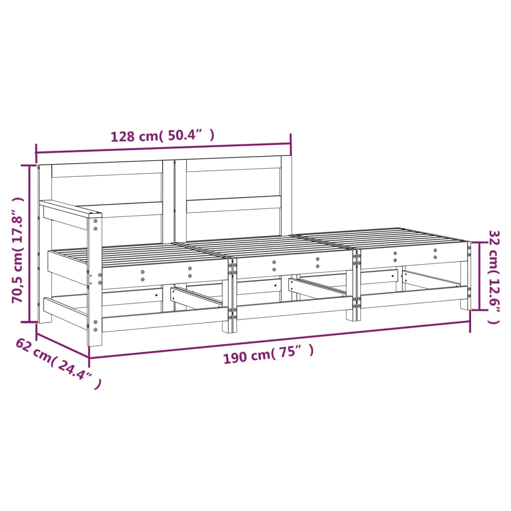 3-delige Loungeset massief grenenhout