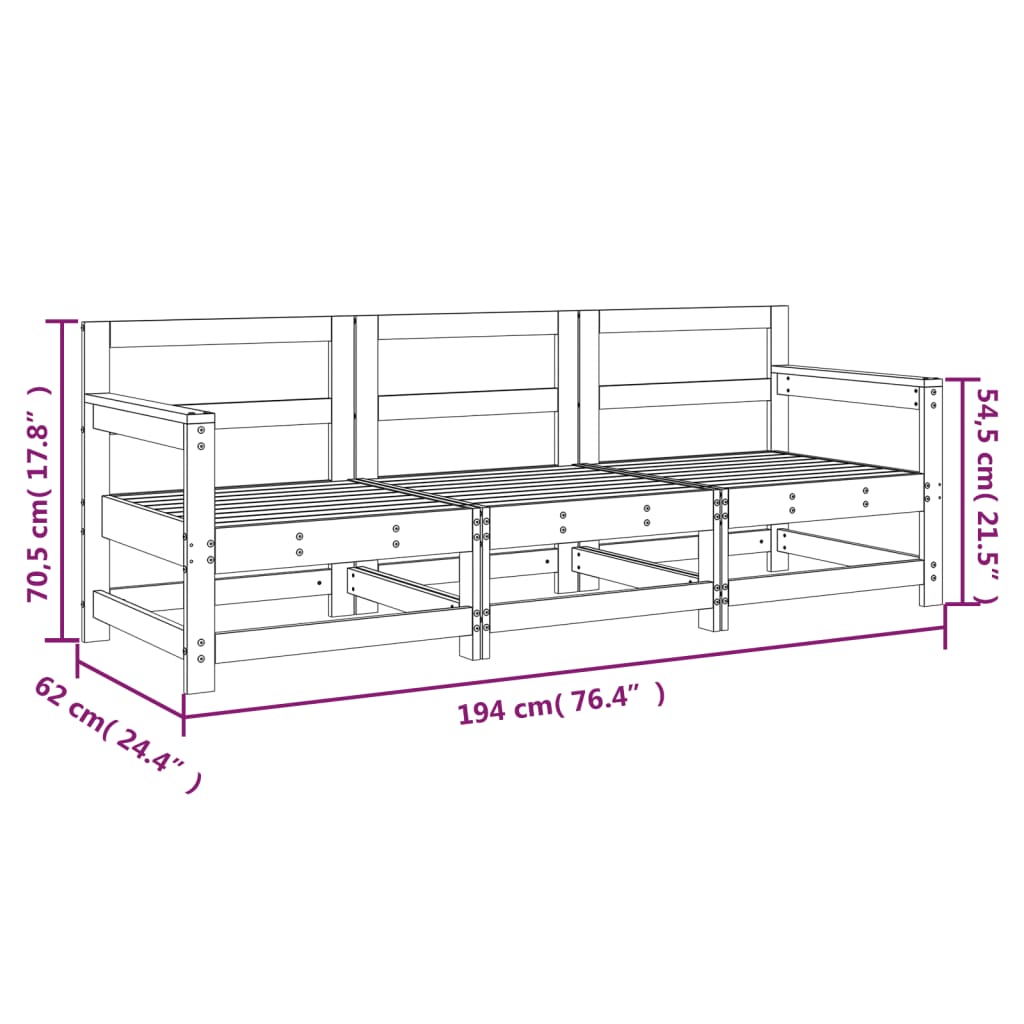 3-delige Loungeset massief grenenhout