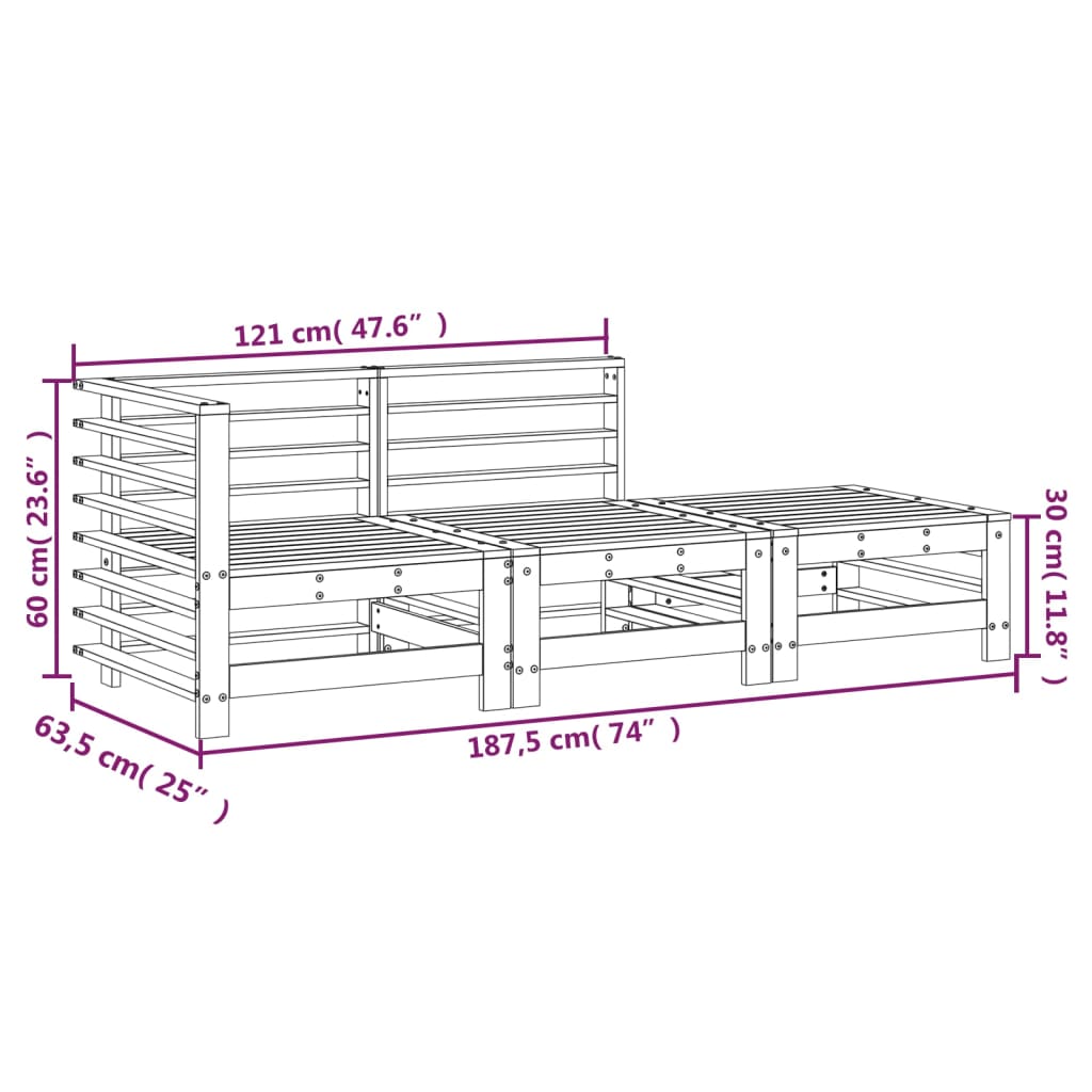 3-delige Loungeset massief grenenhout