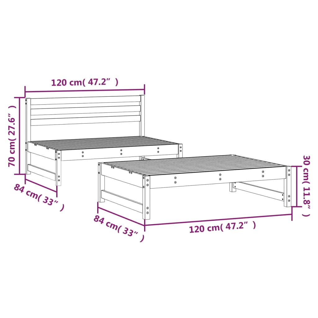 2-delige Loungeset massief grenenhout grijs