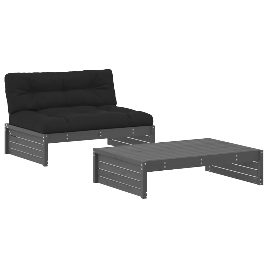 2-delige Loungeset met kussens massief hout grijs