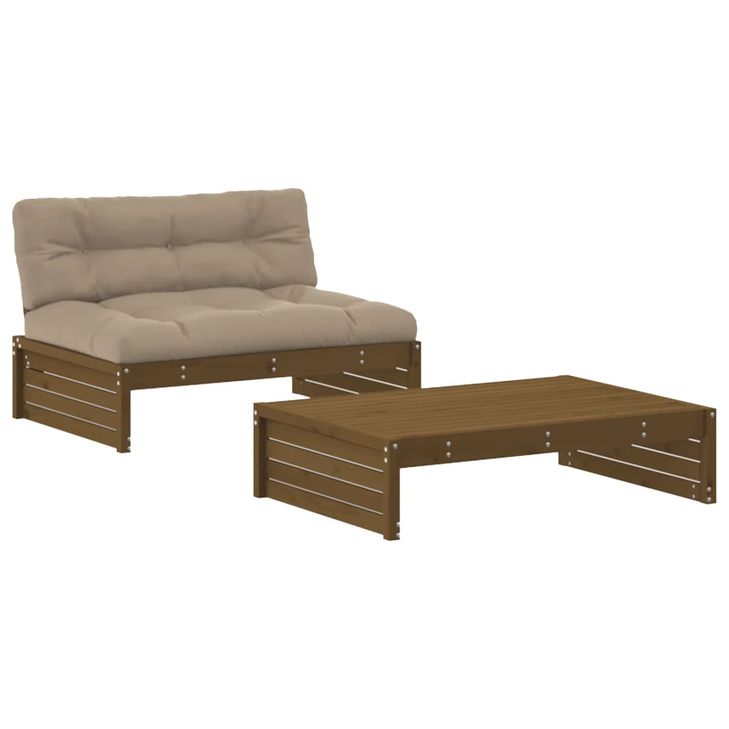 2-delige Loungeset met kussens massief hout honingbruin