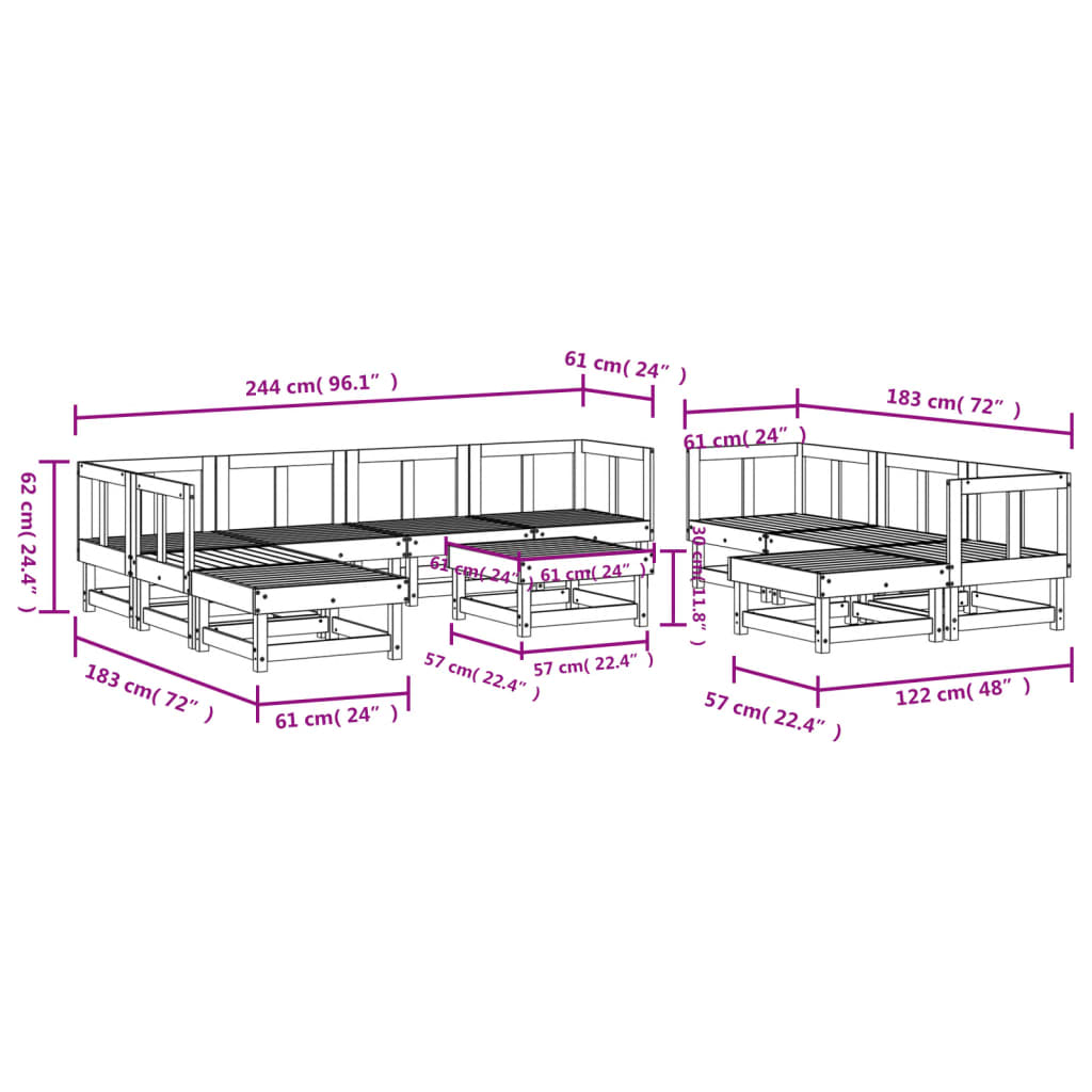 11-delige Loungeset geïmpregneerd grenenhout