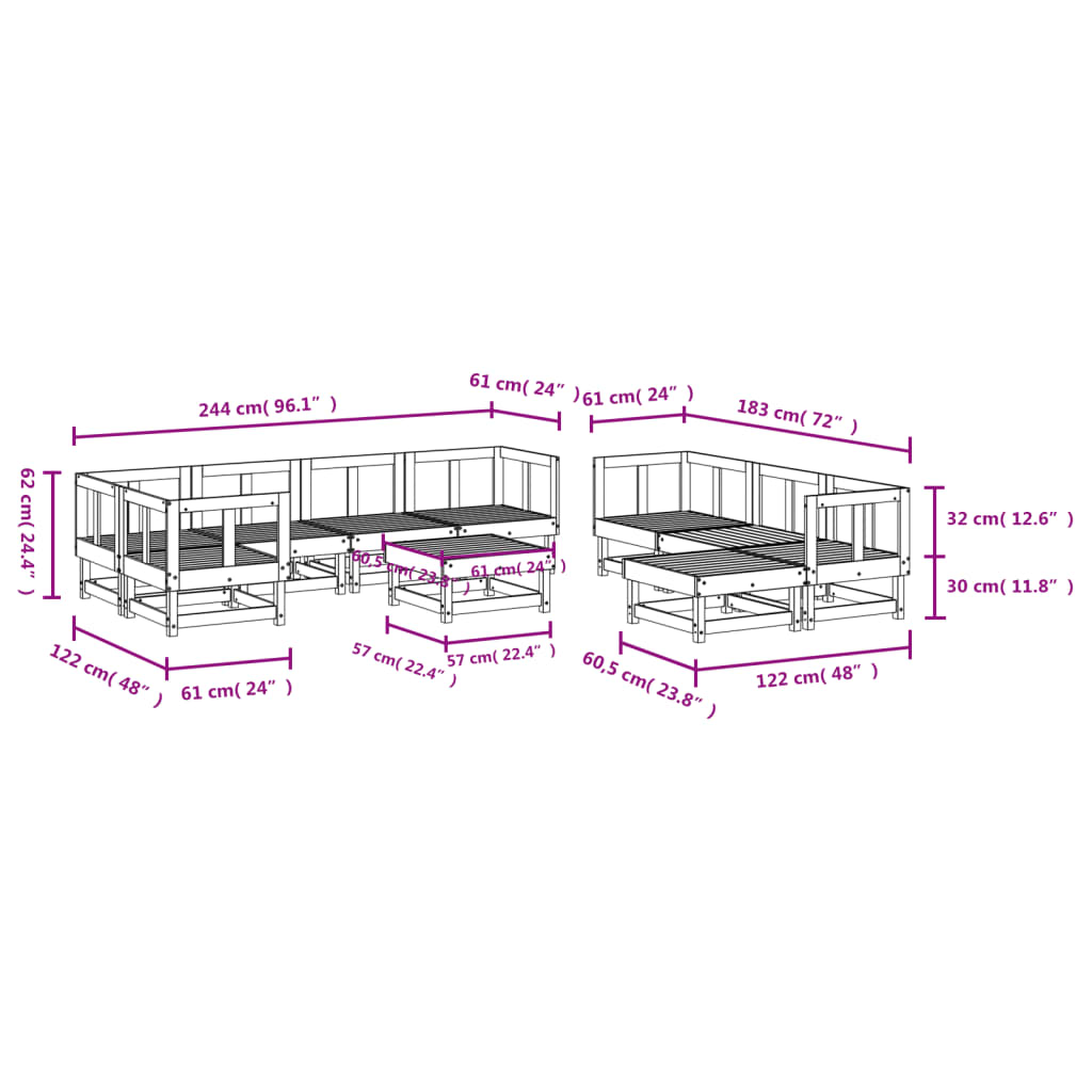 10-delige Loungeset geïmpregneerd grenenhout