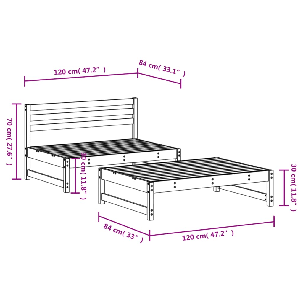 2-delige Loungeset massief grenenhout wit