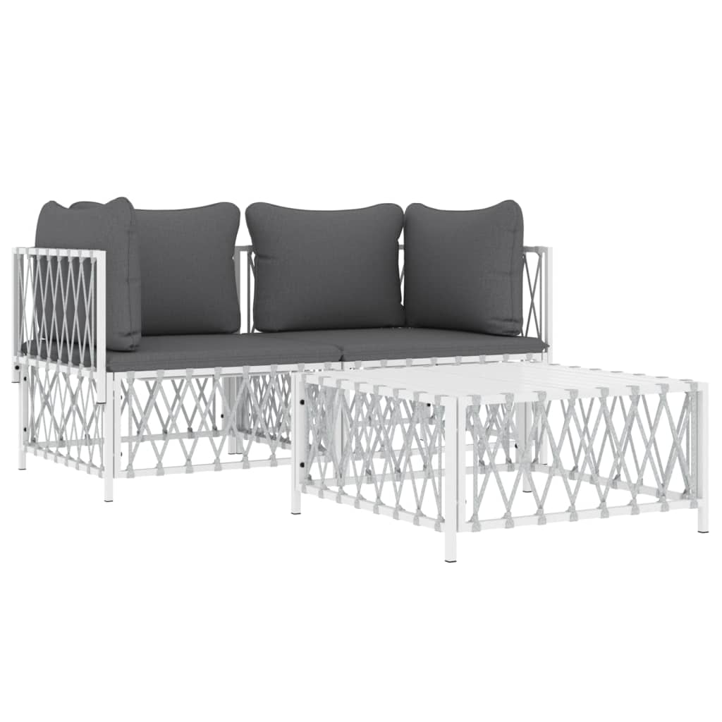 3-delige Loungeset met kussens staal wit