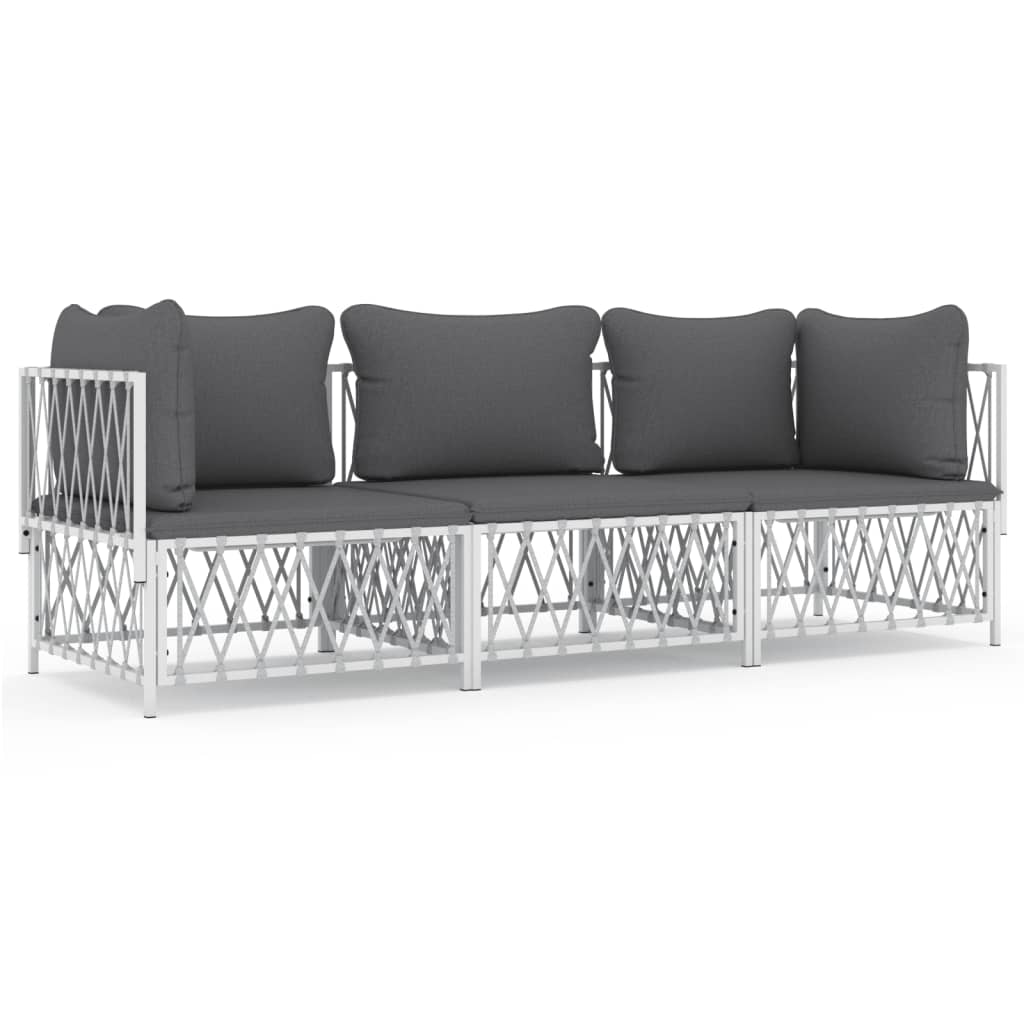 3-delige Loungeset met kussens staal wit