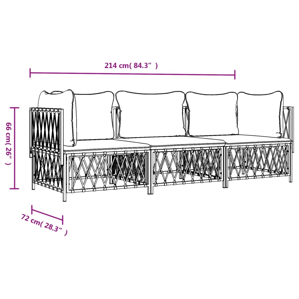 3-delige Loungeset met kussens staal wit