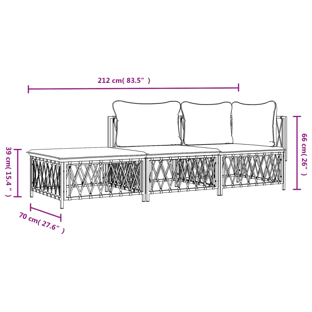 3-delige Loungeset met kussens staal wit