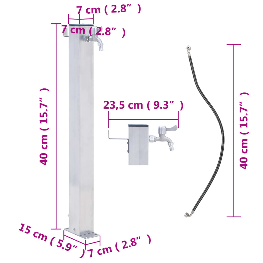 Waterzuil vierkant 40 cm roestvrij staal