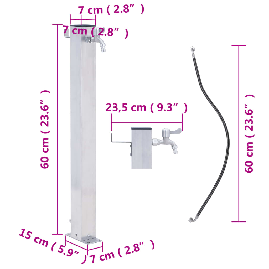 Waterzuil vierkant 60 cm roestvrij staal