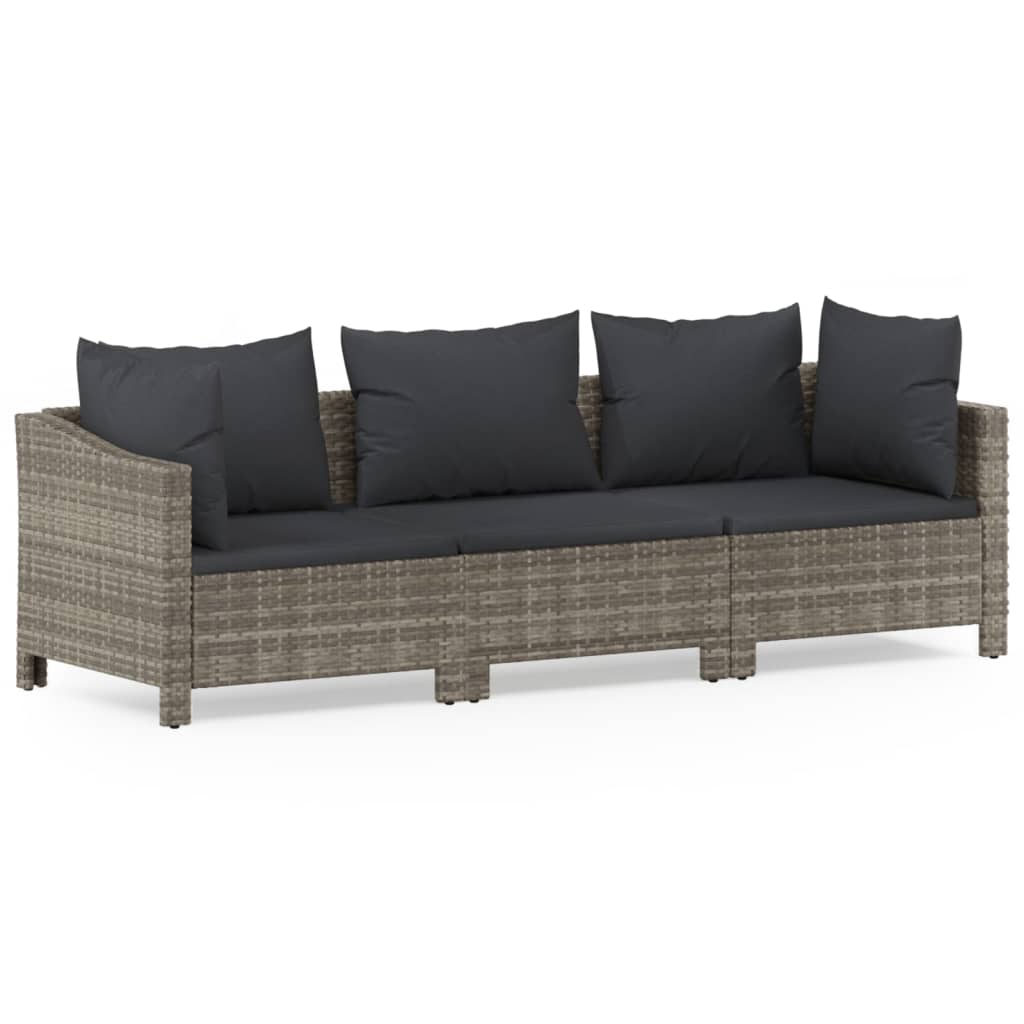 3-delige Loungeset met kussens poly rattan grijs