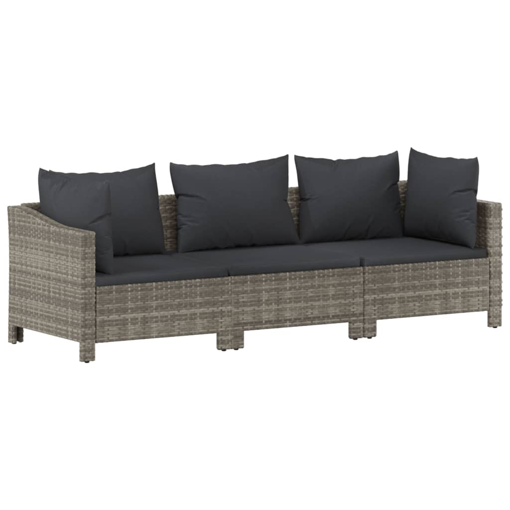 3-delige Loungeset met kussens poly rattan grijs