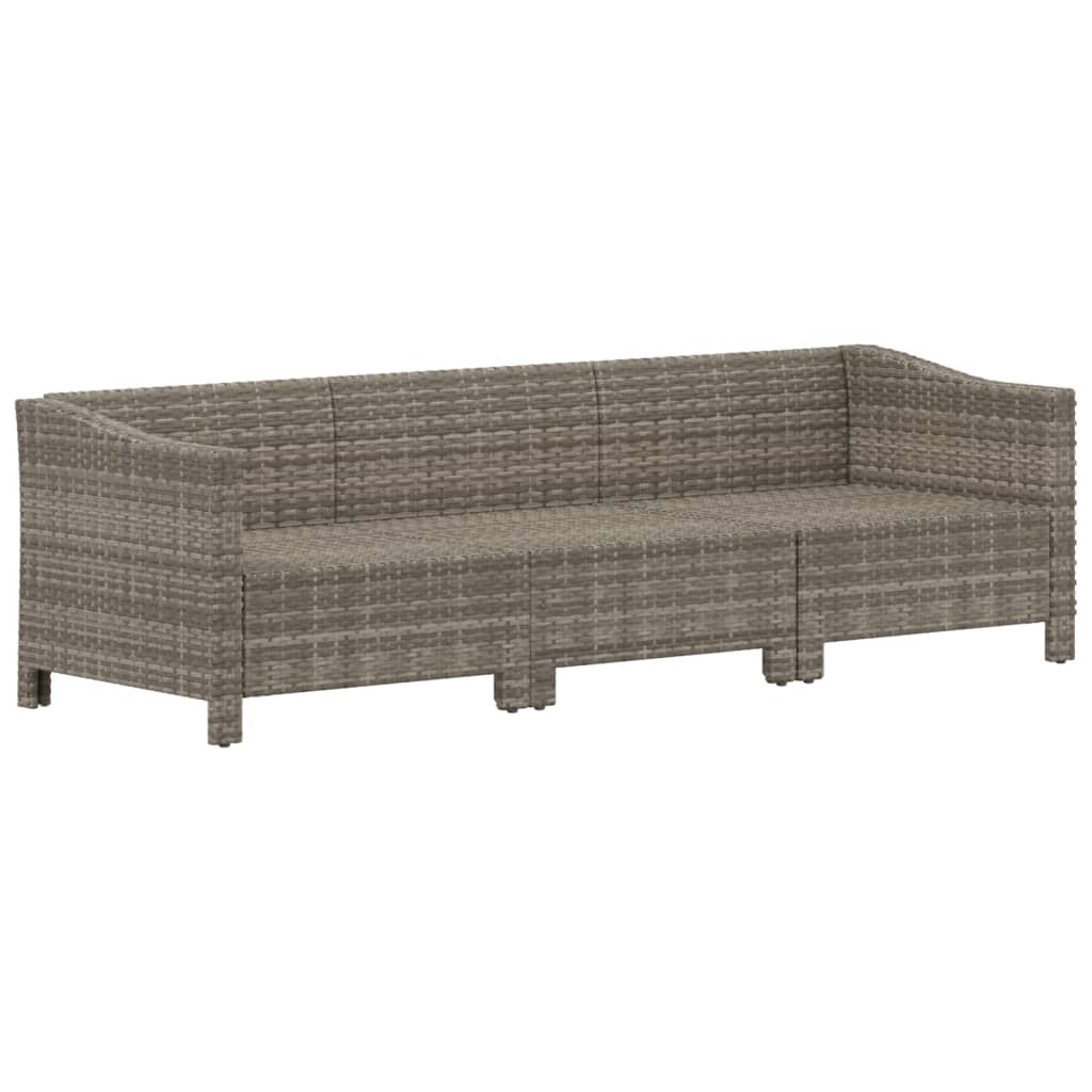 3-delige Loungeset met kussens poly rattan grijs