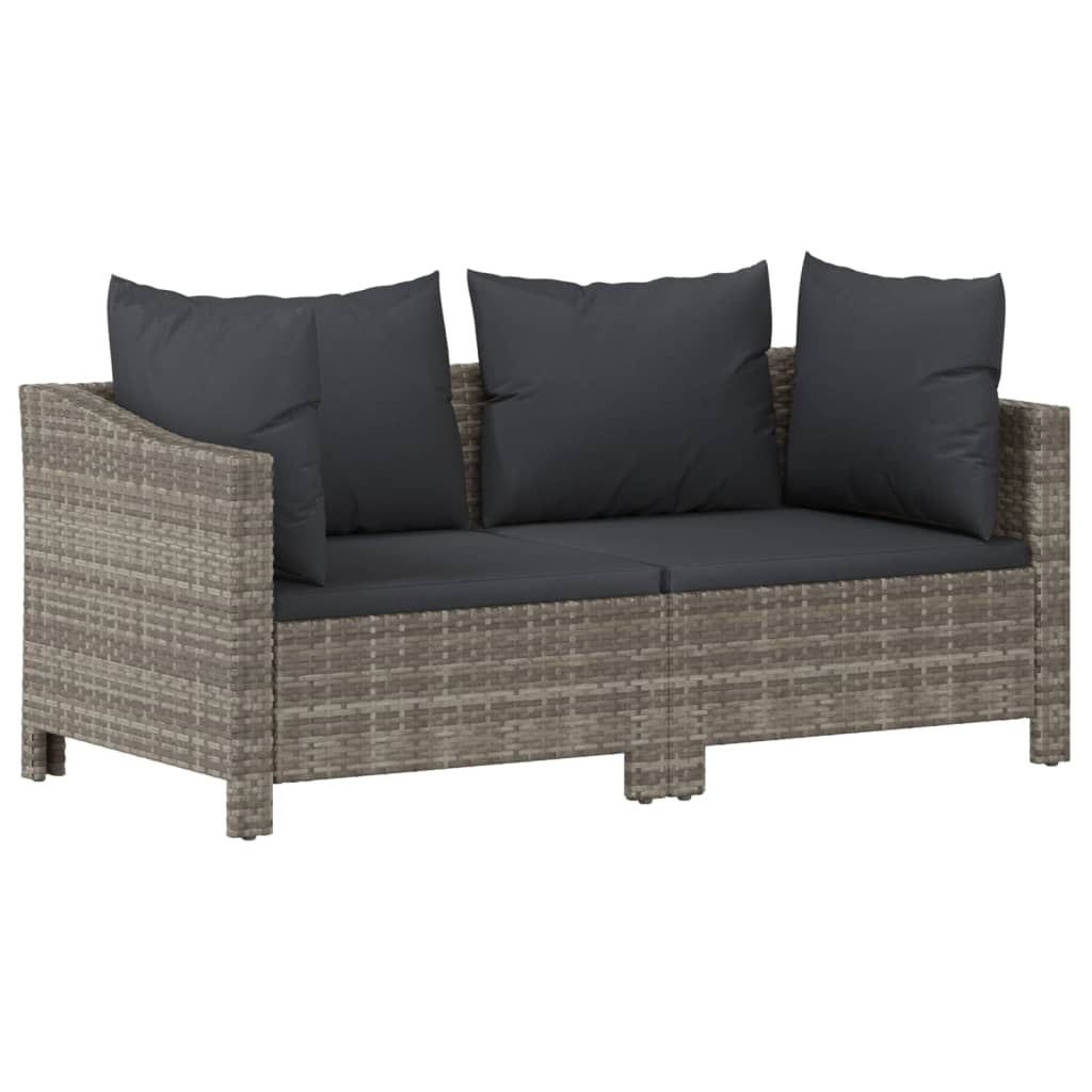 3-delige Loungeset met kussens poly rattan grijs