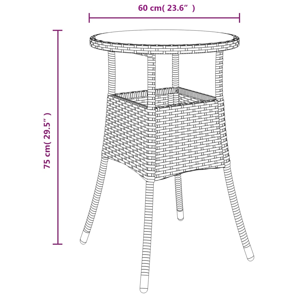 3-delige Bistroset met kussens poly rattan bruin