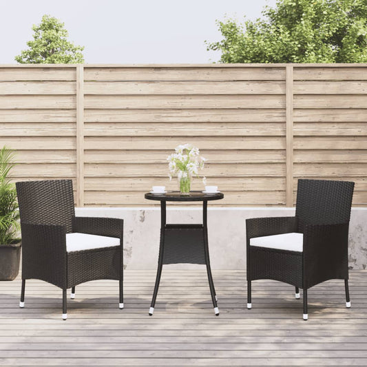 3-delige Bistroset met kussens poly rattan zwart