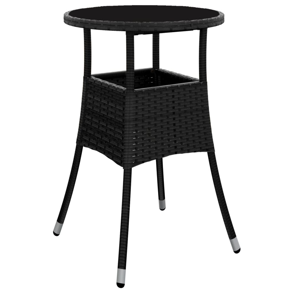 3-delige Bistroset met kussens poly rattan zwart