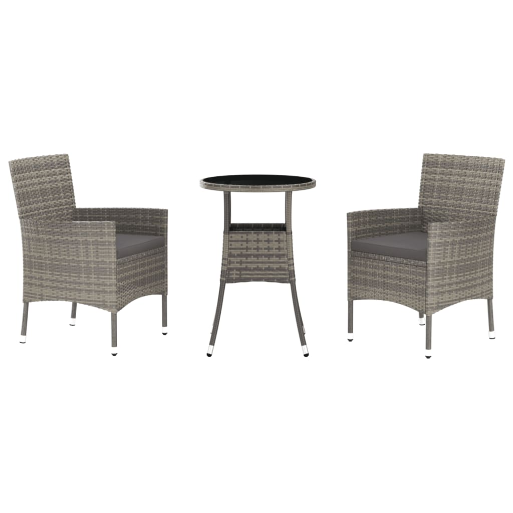 3-delige Bistroset met kussens poly rattan grijs