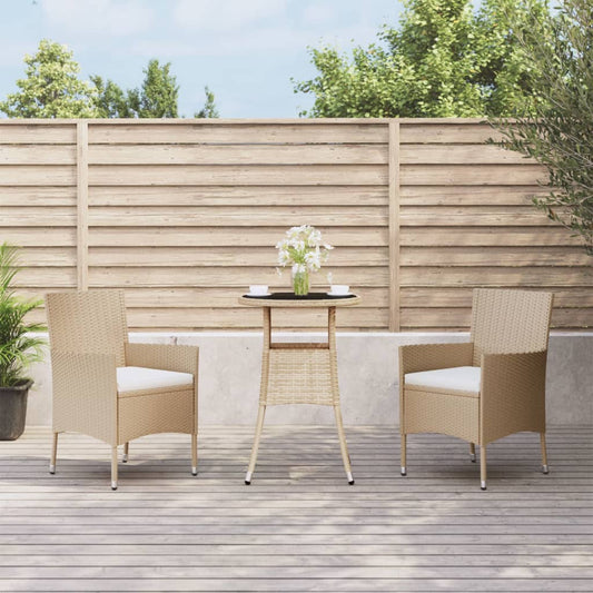 3-delige Bistroset met kussens poly rattan beige