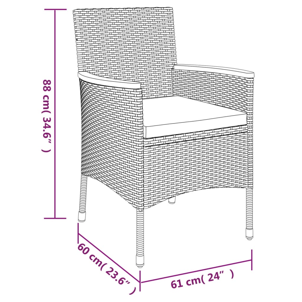 3-delige Bistroset met kussens poly rattan grijs