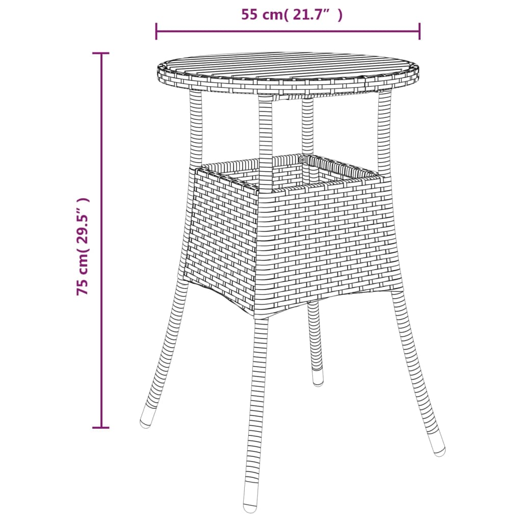 3-delige Bistroset met kussens poly rattan grijs