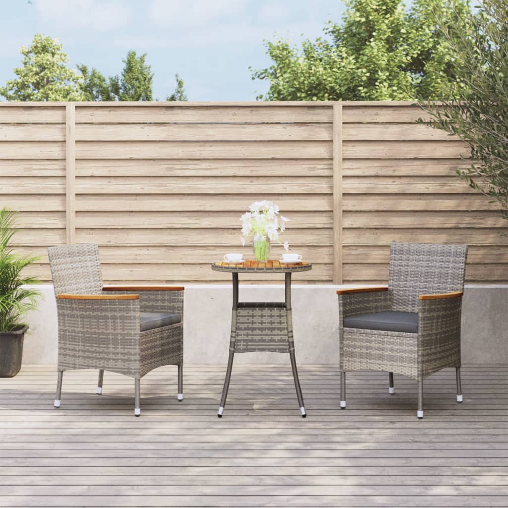 3-delige Bistroset met kussens poly rattan grijs