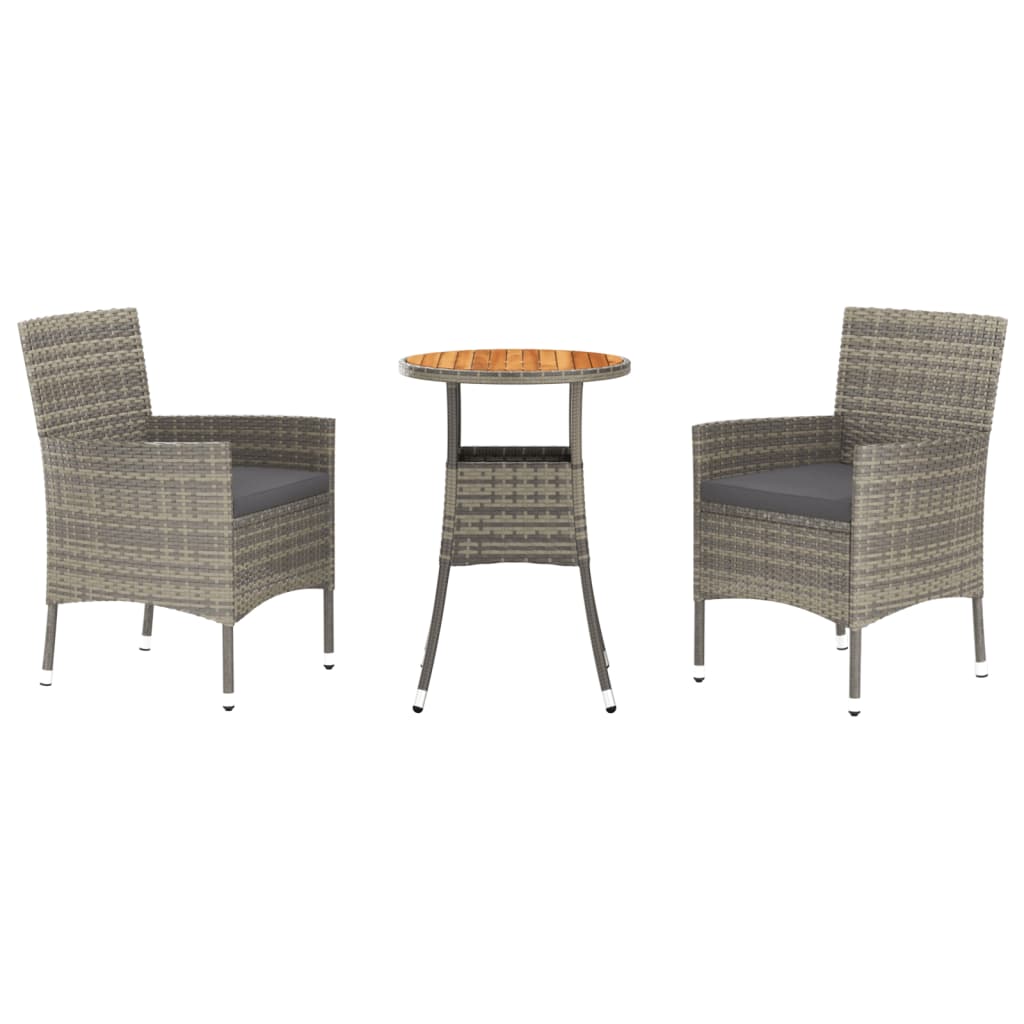 3-delige Bistroset met kussens poly rattan grijs