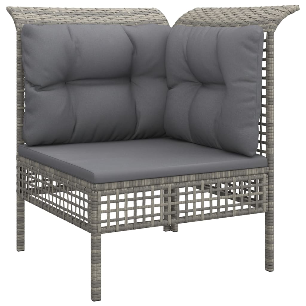 3-delige Loungeset met kussens poly rattan grijs